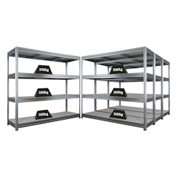 Proregal Mega Deal | 4x Schwerlastregal DINO | HxBxT 180x200x60cm | 4 Melamin-Ebenen 16mm | Fachlast 500kg | Verzinkt Image
