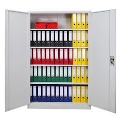 PROREGAL Flügeltürenschrank ELEPHANT Metall Aktenschrank abschließbar 180x120x40cm Stahl 4 Ebenen Stahlschrank Lichtgrau Werkstattschrank Image