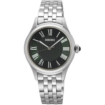 Quarzuhr SEIKO, silberfarben, grün, Armbanduhren, Damen, Armbanduhr, Damenuhr, Edelstahlarmband, analog, Saphirglas Image