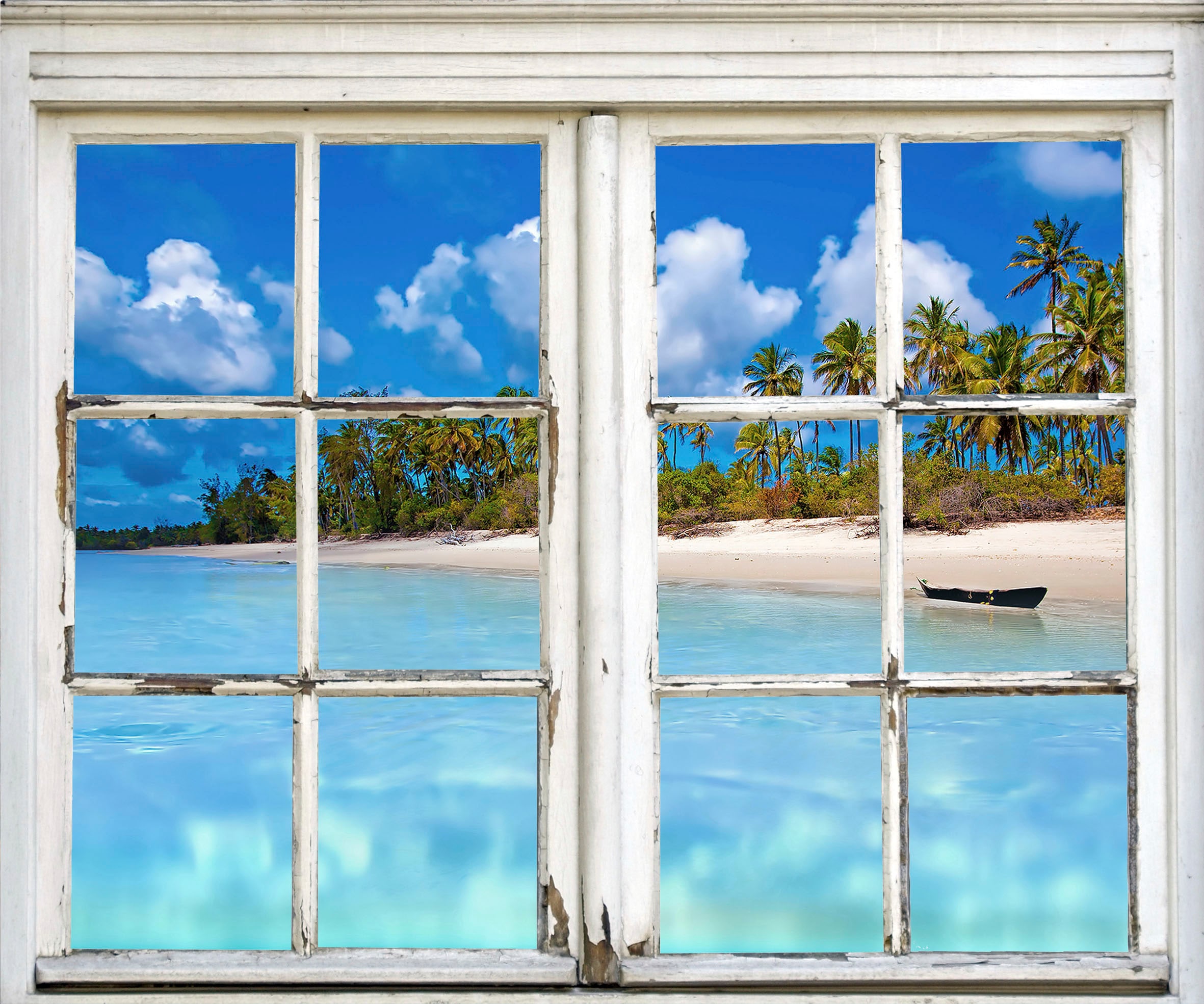 Wandsticker QUEENCE "Insel", blau, B:40cm H:60cm T:0,1cm, Wandtattoos, Wandsticker, Wandbild, selbstklebend, 3D, Fenster