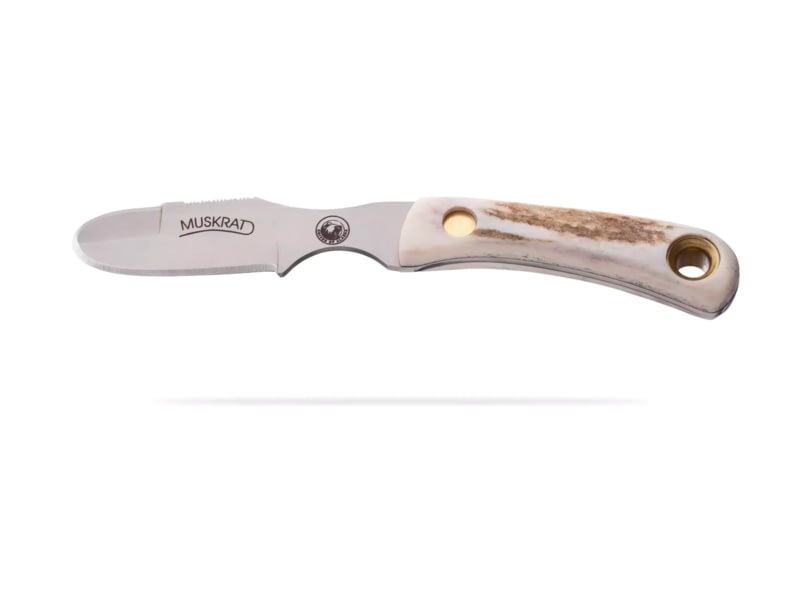 Knives of Alaska Muskrat Fixed Blade Knife 2.25in Magnacut Stainless Steel Round Tip Blade Stag White/Brown 00056FG