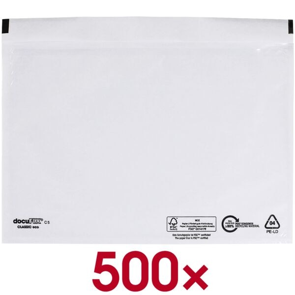 docuFIX Lieferscheintaschen »eco« blanko DIN C5 500 Stück weiß, 24x16 cm Image
