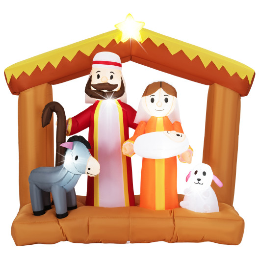 Costway 6 Feet Christmas Inflatables Nativity Scene Outdoor Decoration with Built-in LED Lights