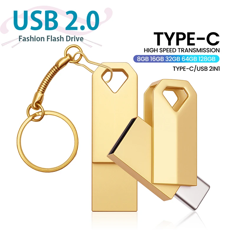 Nouveau TYPE-C clé USB en métal 64GB porte-clés gratuit clé USB 32GB FAT32 clé mémoire 16GB 8GB 4G double USB C clé USB Флэbyr