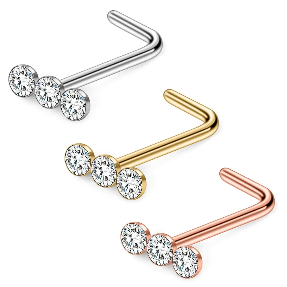 20g chirurgischer Stahl dreifach lineare Edelstein kugel runde Diamant kubische Zirkon Nase Ohr stecker l geformte Piercing Schmuck 1St Image