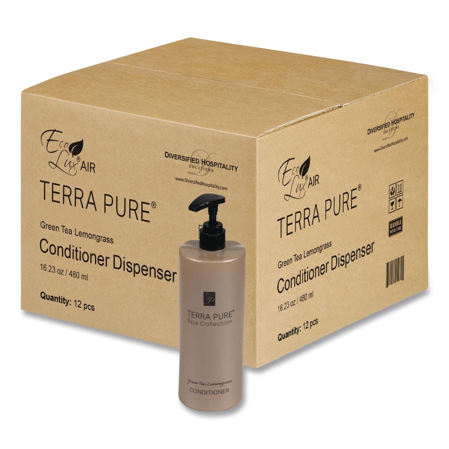 Diversified Hospitality Solutions Terra Pure Conditioner Air Pump, Green Tea Lemongrass Scent, 16.23 oz Bottle, 12/Carton (DHS458951)