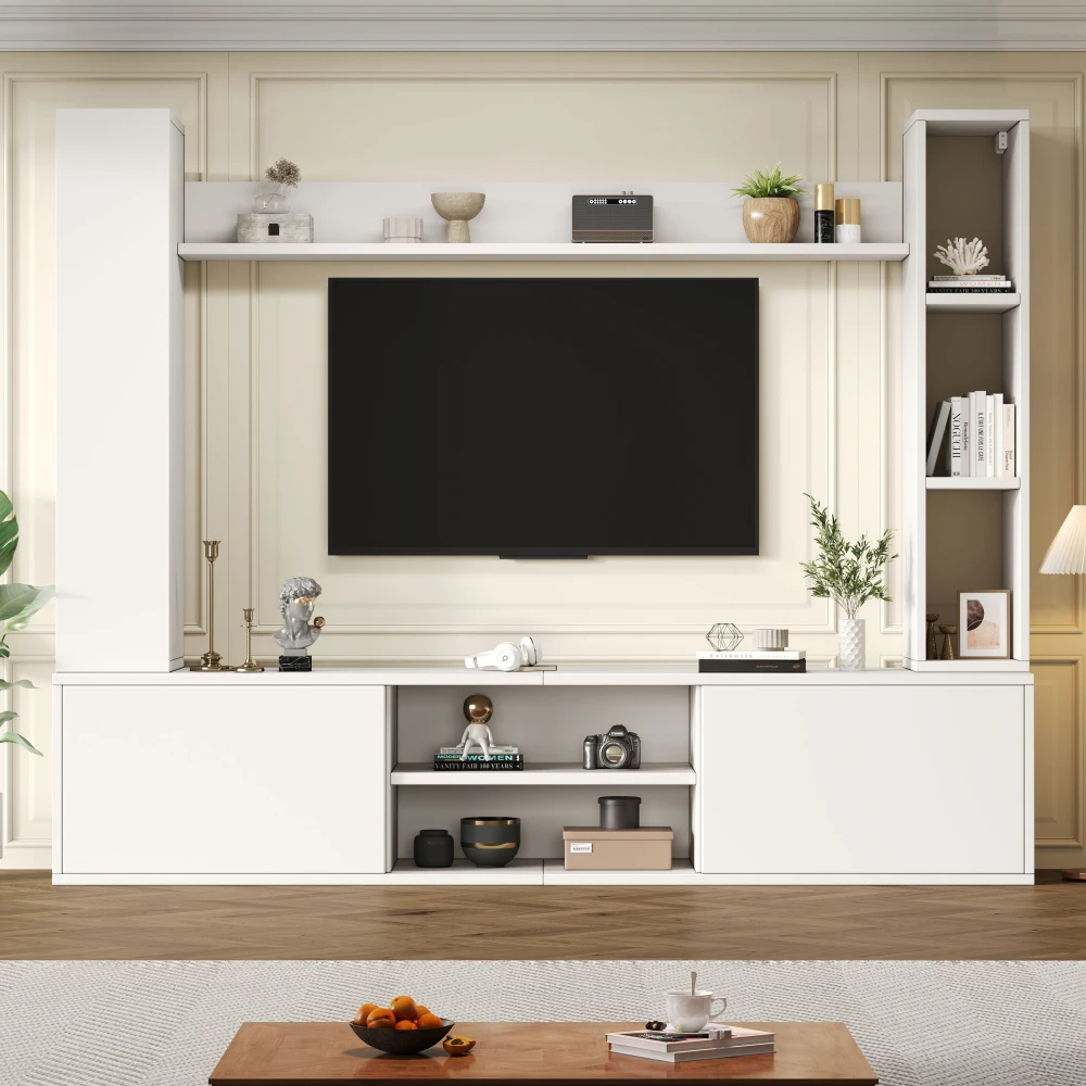 180 x 35 x 33,5 cm großes TV-Wand-Set mit Vitrinen (Komplettset, 4 Stück), TV-Brett, Regal und 2 Wandregalen, TV-Schrank, TV bis zu 80 Fuß