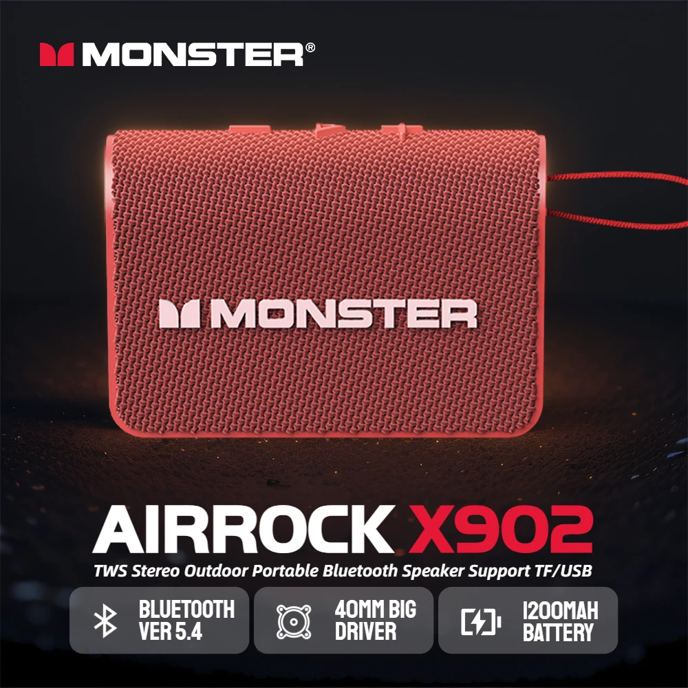 Monster X902 TWS Stereo Bluetooth 5.4 Altoparlante esterno portatile Bluetooth Sound Box IPX4 Subwoofer impermeabile Potenti bassi profondi