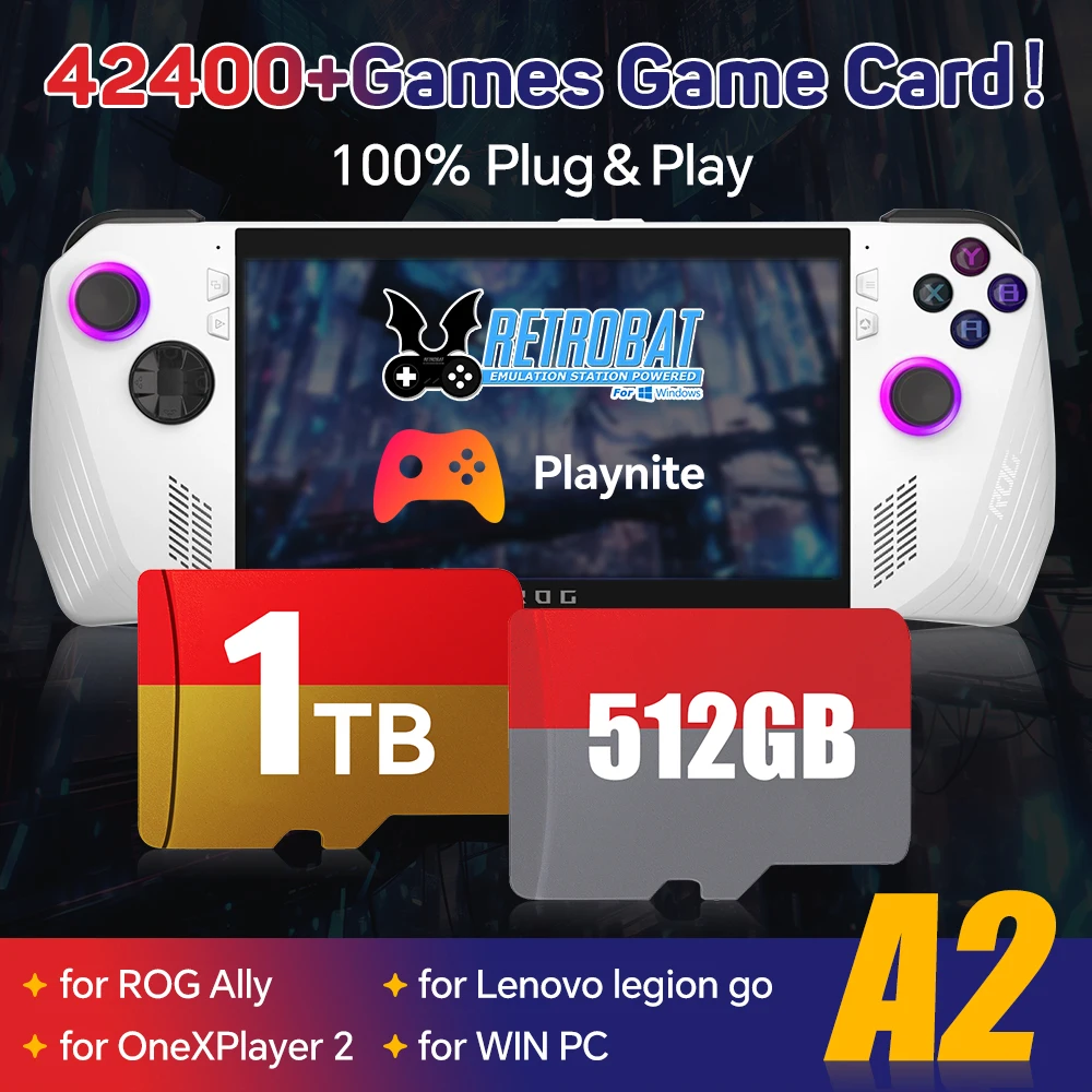 4W+Spiele-Spielkarte für ROG Ally/Legion Go/AYANEO/OneXPlayer Windows Handheld-Konsolen/PC für PS3/PS2/SS/SWITCH/WIIU/DC/N64/SNES