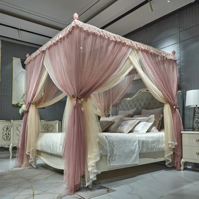 Spitze Doppelschicht Gaze Palace Moskitonetz Verschlüsseln Verdicken Prinzessin Boden Bett Vorhang Sommer Europäischen 3-türiges Zelt für den Heimgebrauch Image