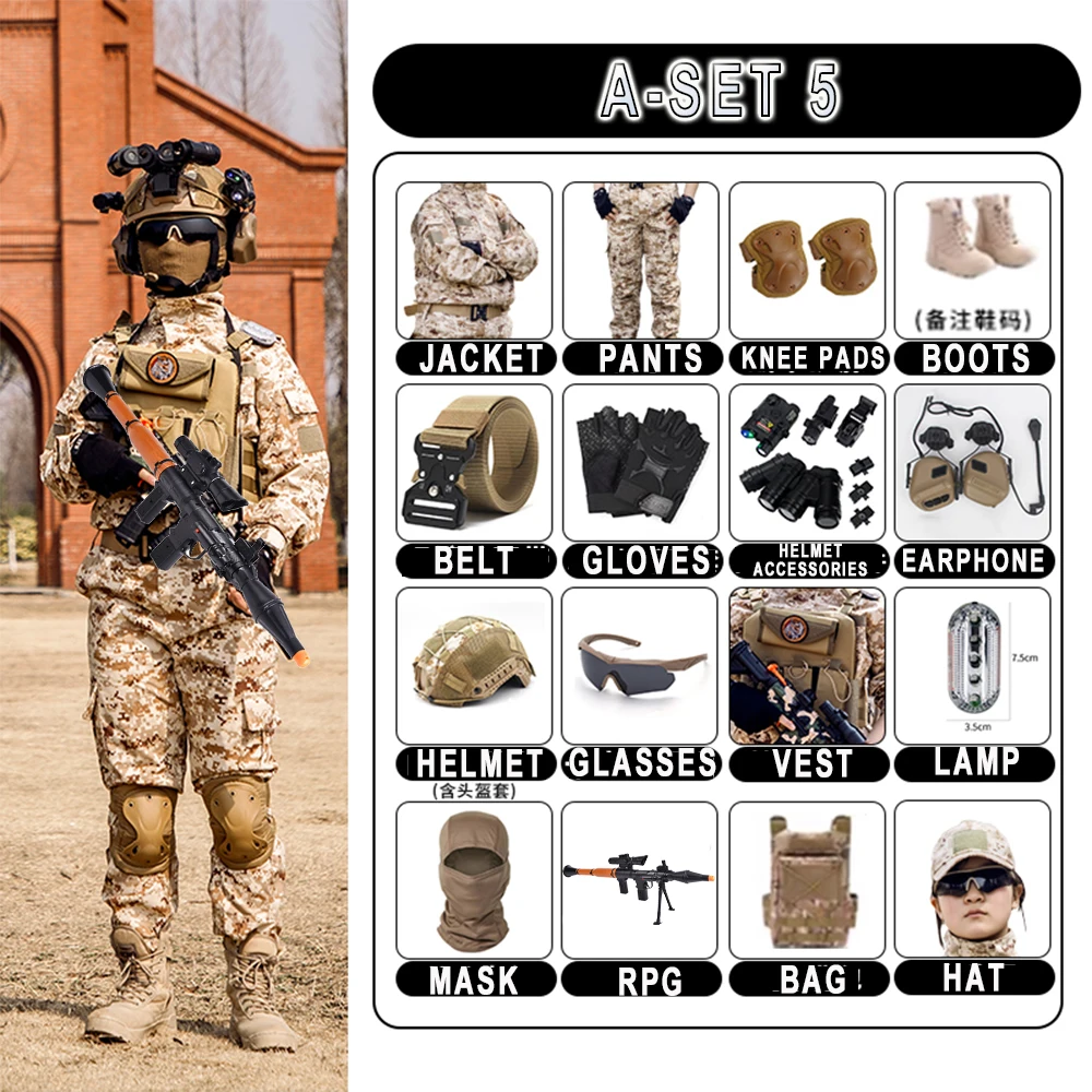 Kinder Militärisches Taktisches Trainingsoutfit Set Kinder Special Forces Kostüm Tarnkostüme für Kinder für Feld CS Cosplay Image