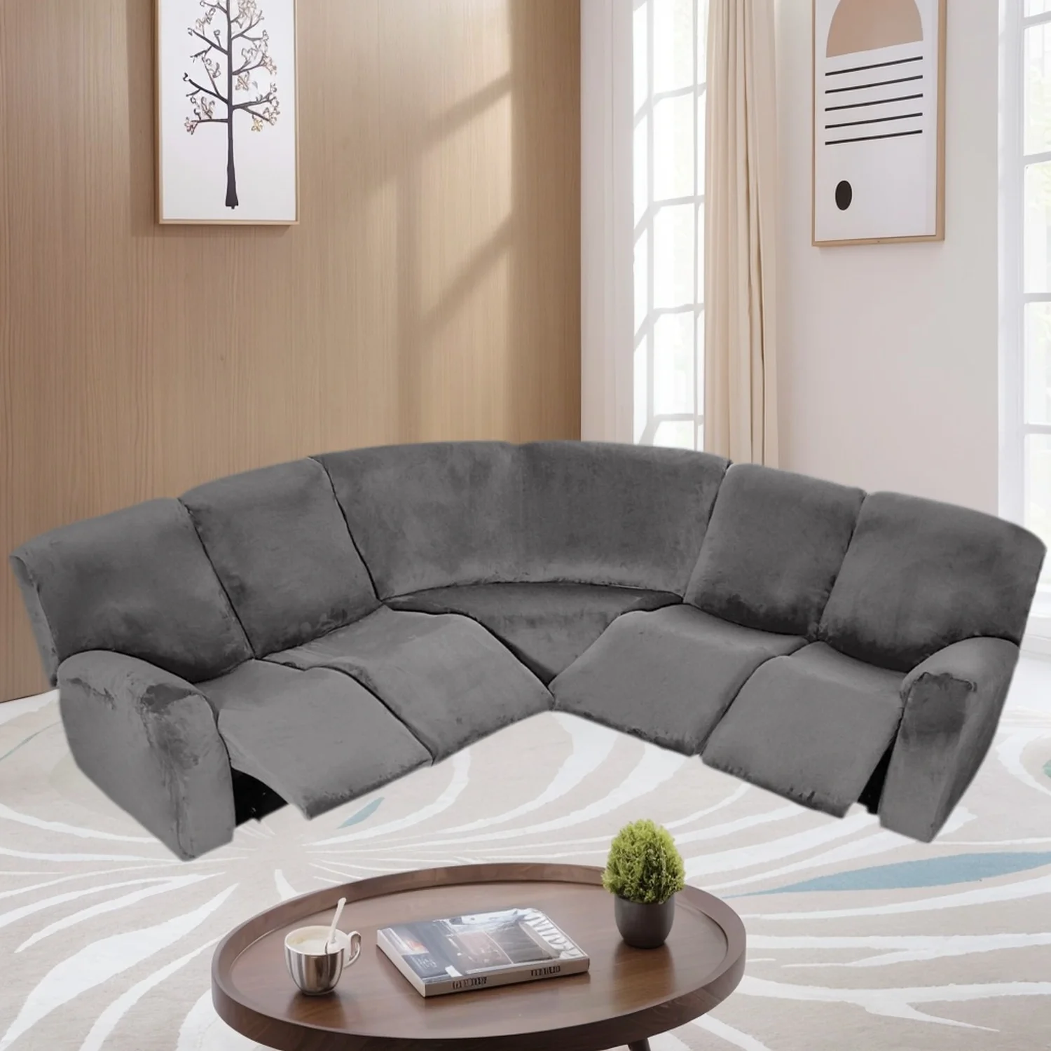 5-Sitzer-Ecksofabezüge in L-Form aus Samt mit Stretch-Liege für Sofagarnitur, L-förmige Sofaschonbezüge Image