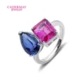 Certificato AGL Anello di fidanzamento per matrimonio con 2 pietre in argento 925 con taglio a pera e smeraldo coltivato in laboratorio con rubino e zaffiro per regalo da donna