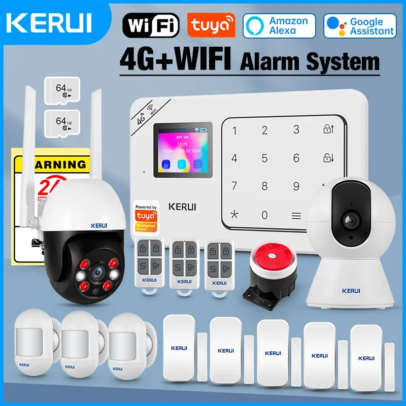 KERUI Home Alarm System Support Alexa, W184 Tuya Smart Home Sicherheit Alarm 4G/WiFi Wireless Einbruchschutz PIR Bewegungssensor