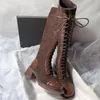 High Heels Damen Hohe Stiefel Designer Kniehohe Winterschuhe 2025, Schnür-Gothic-Motorradstiefel, neuer Trend Chelsea Mujer Botas