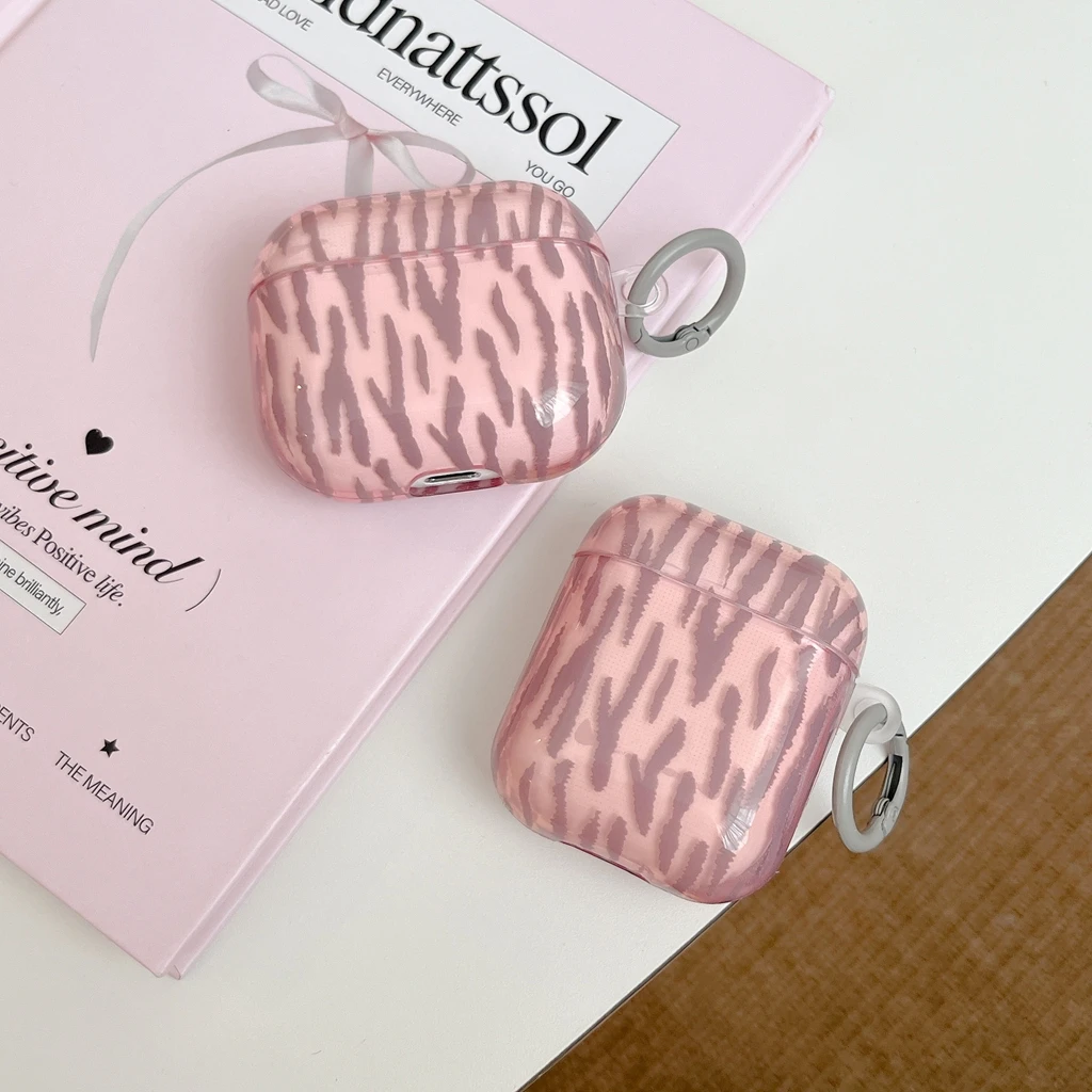 Herbst Winter Advanced Pink Brown Zebra Stripe Hook Case Cover für AirPods 1 oder 2 3 4 AirPods Pro 2 Pro 3 Image