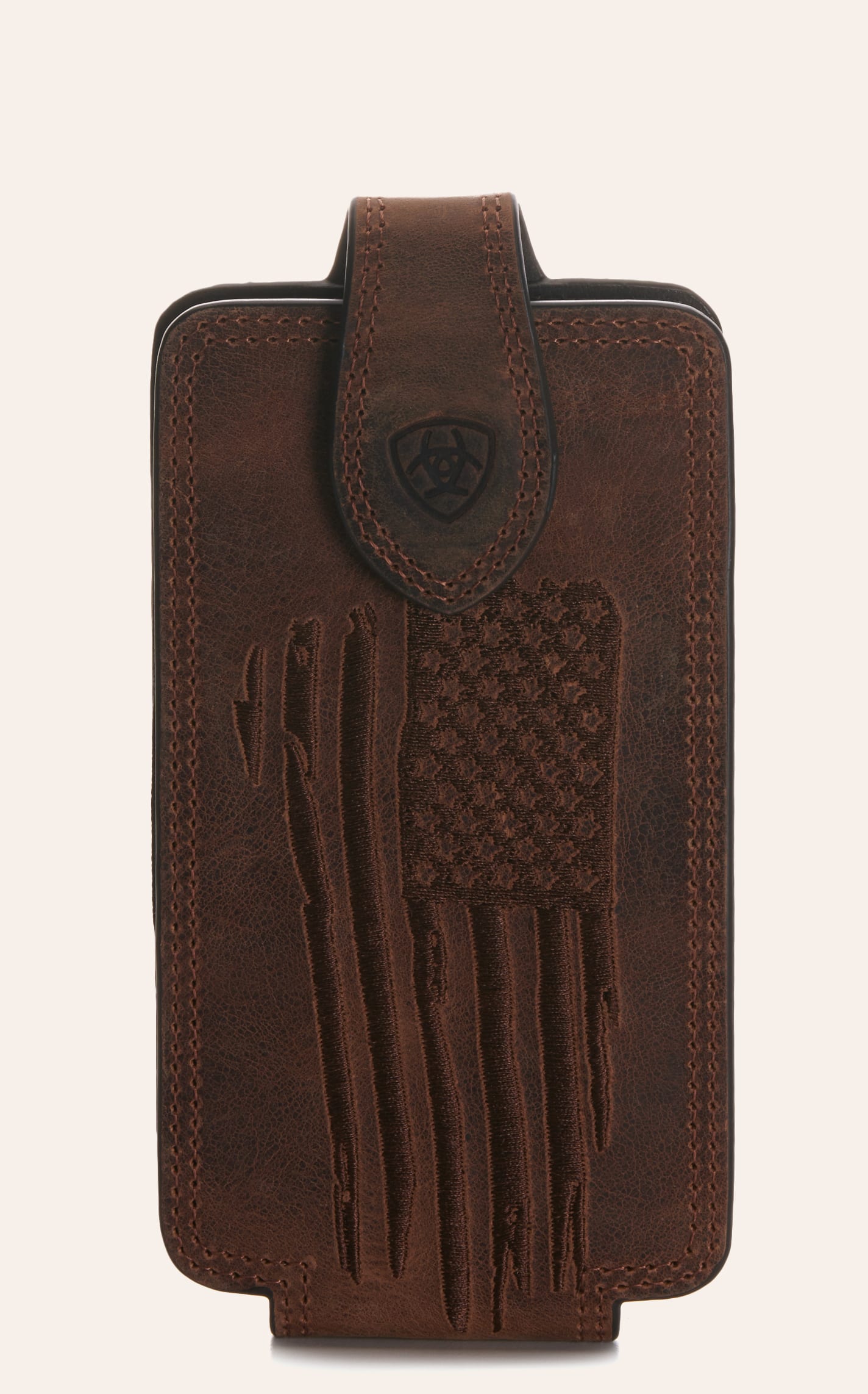 Ariat Brown Leather with Embossed Flag Large Clip-On Cell Phone Case - NOSZ - From Cavender's