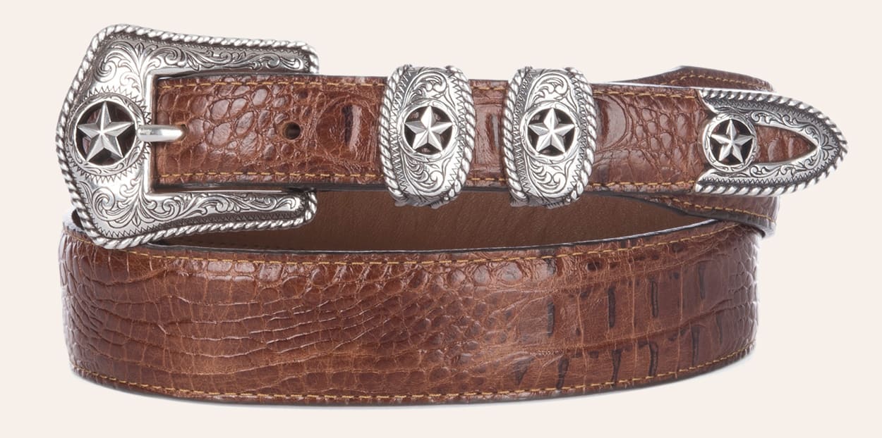Tony Lama Men's Tan Country Crocodile Print with Silver Star Detailing Western Belt - 44 - From Cavender's
