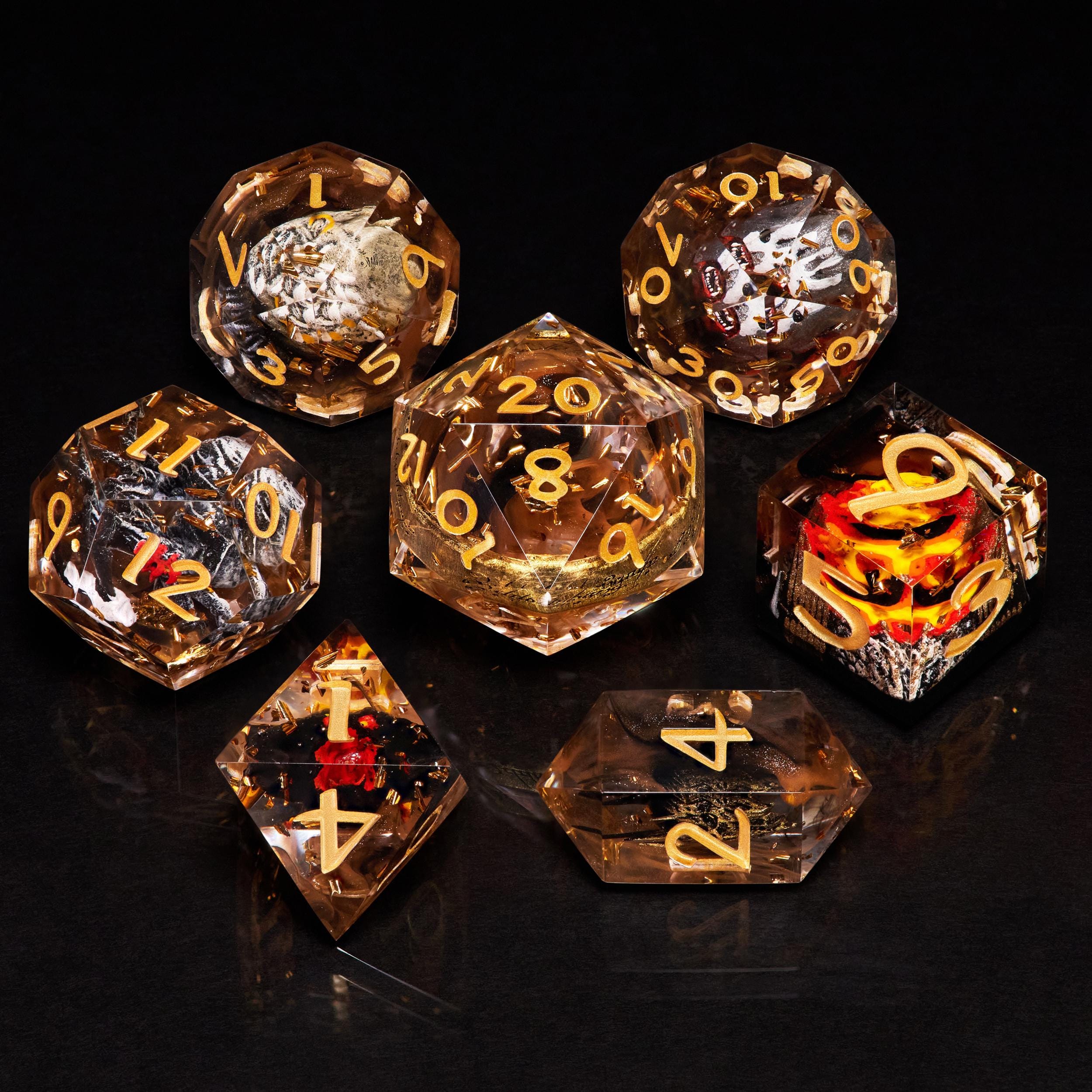 Dadi magici, dadi ad anello d'oro, dadi fatti a mano, set di dadi, dadi D&D, dadi con bordi affilati, set di dadi D&D, dadi per giochi di ruolo, set d