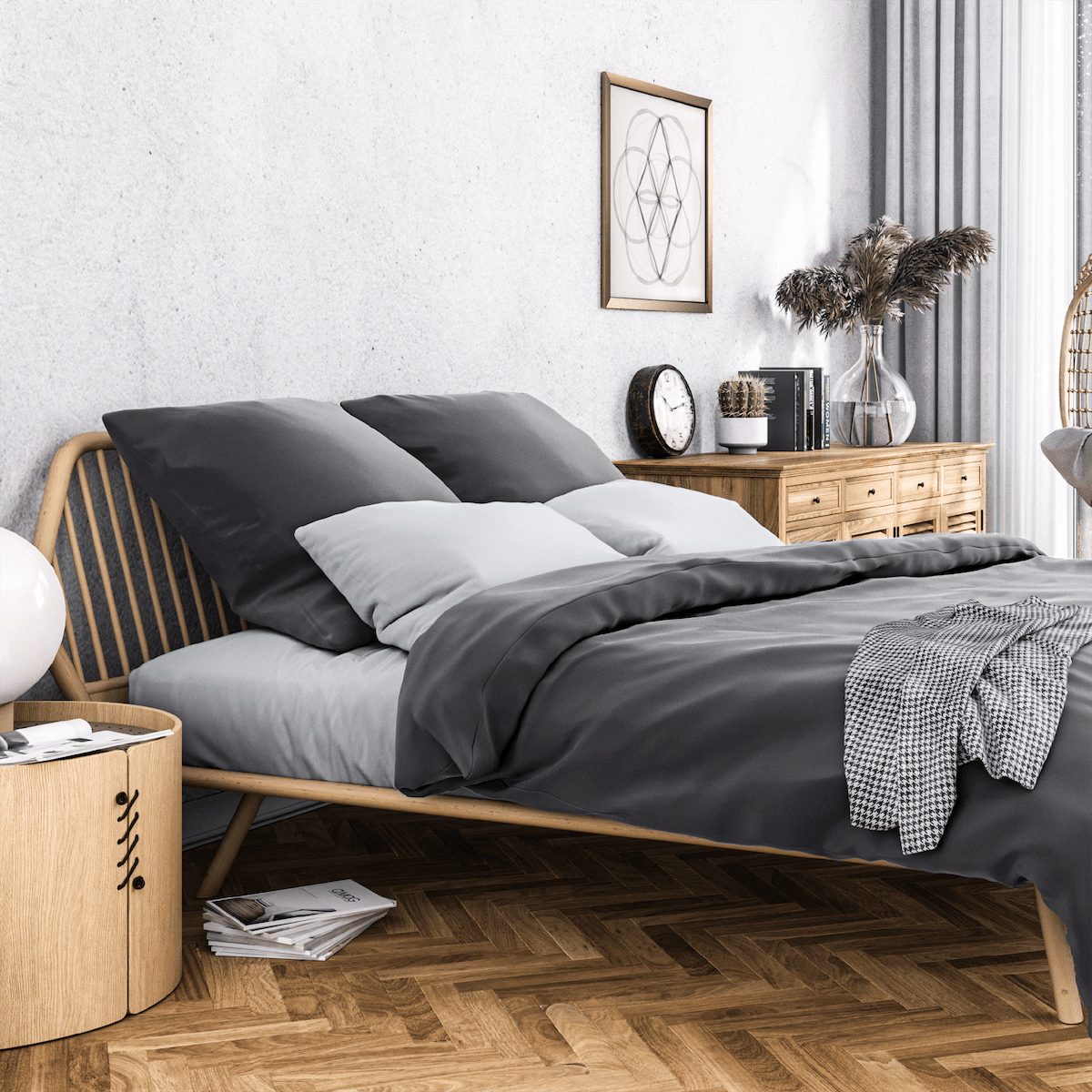 Bettwäsche WOLKENFELD "Wolkenfeld Sommer Bettwäsche Mako-Satin Baumwolle", anthrazit, B/L: 220cm x 240cm, 1 Stk., 2 Stk., Mako-Satin, B/L: 80cm x 80cm & 80cm x 80cm, 3 Stk., Mako-Satin, Obermaterial: 100% Baumwolle, Bettwäsche, 135x200 cm, 155x220 &... Image