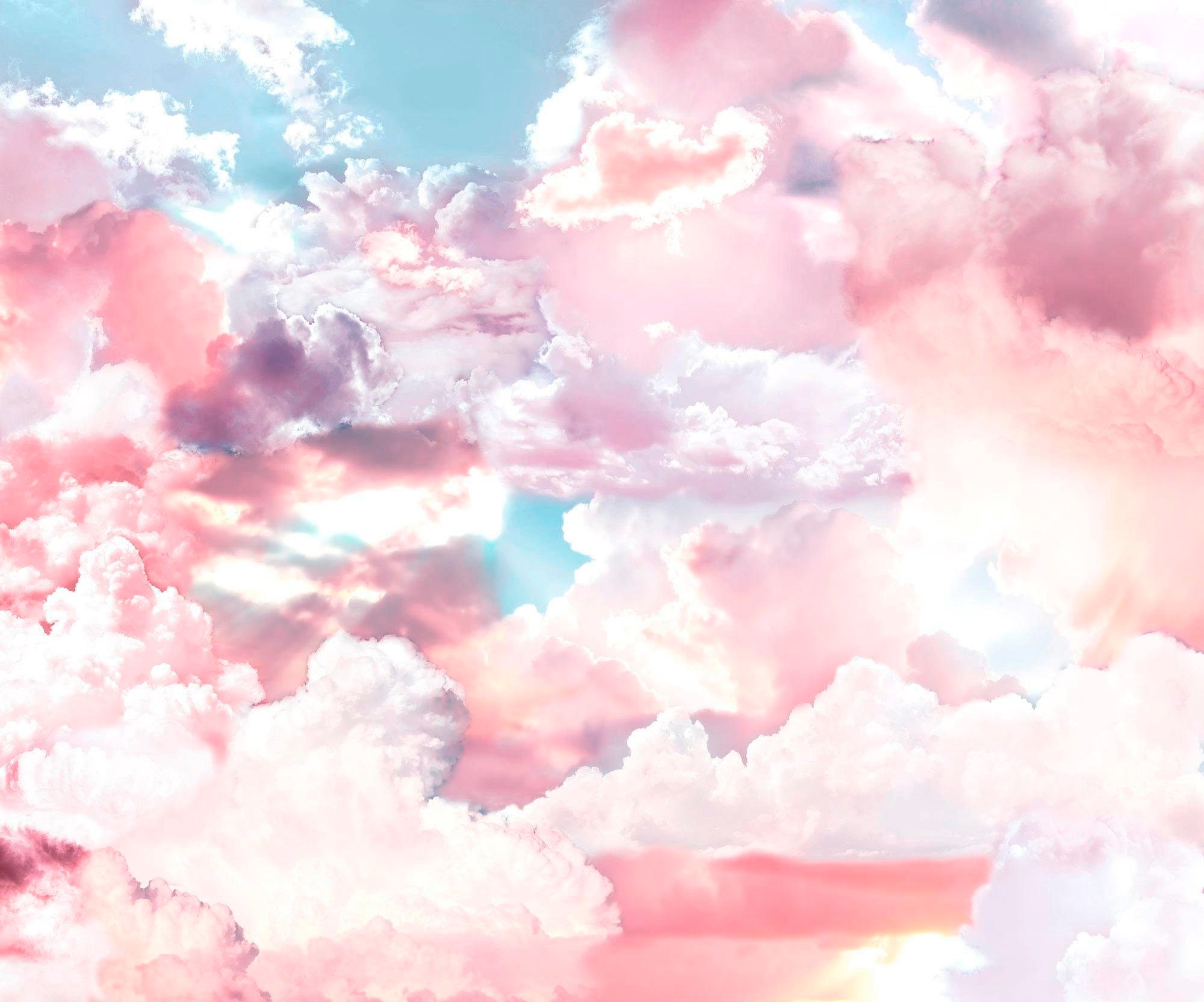 Vliestapete KOMAR "Digitaldruck Vlies - Clouds - Größe 300 x 250 cm", rosa, B:300m L:250m, Vlies, Tapeten, Wohnzimmer, Schlafzimmer Image