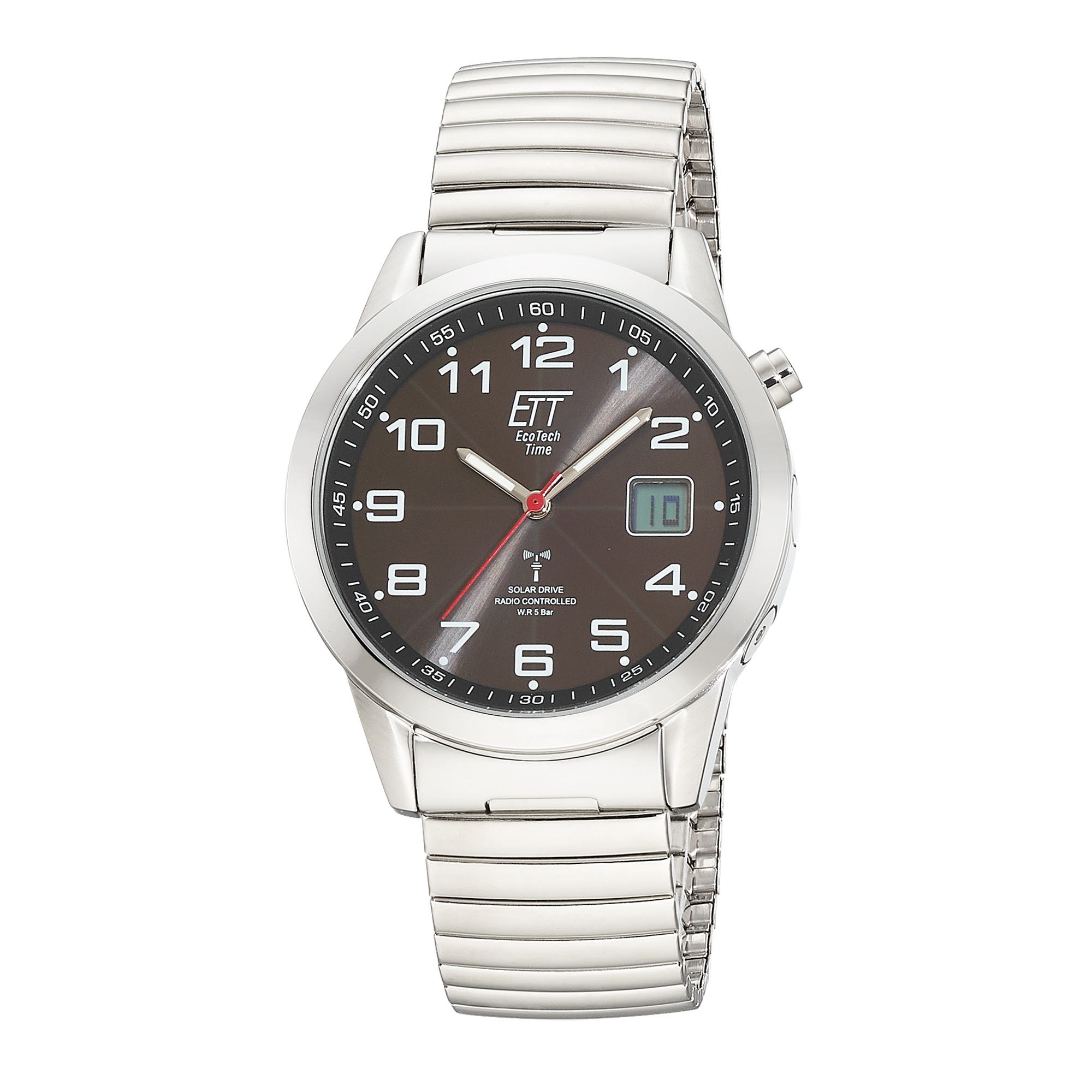 Funkuhr ETT "Gobi", silberfarben, schwarz, Armbanduhren, Herren, Armbanduhr, Solar, Herrenuhr, Edelstahlarmband, analog, digital Image