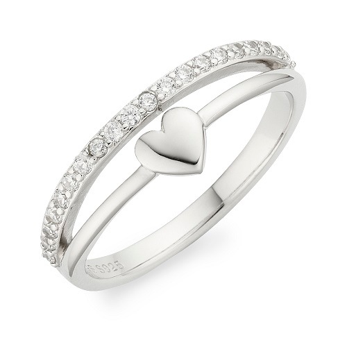 Fingerring "Schmuck, Geschenk, Silbering mit Herzchen" Gr. 54, silberfarben, kristallweiß, ANISTON JEWELRY & WATCHES, Fingerringe, Damen, 54, Silber 925 (Sterlingsilber), 1,5mm, mit Zirkonia (synth.) Image