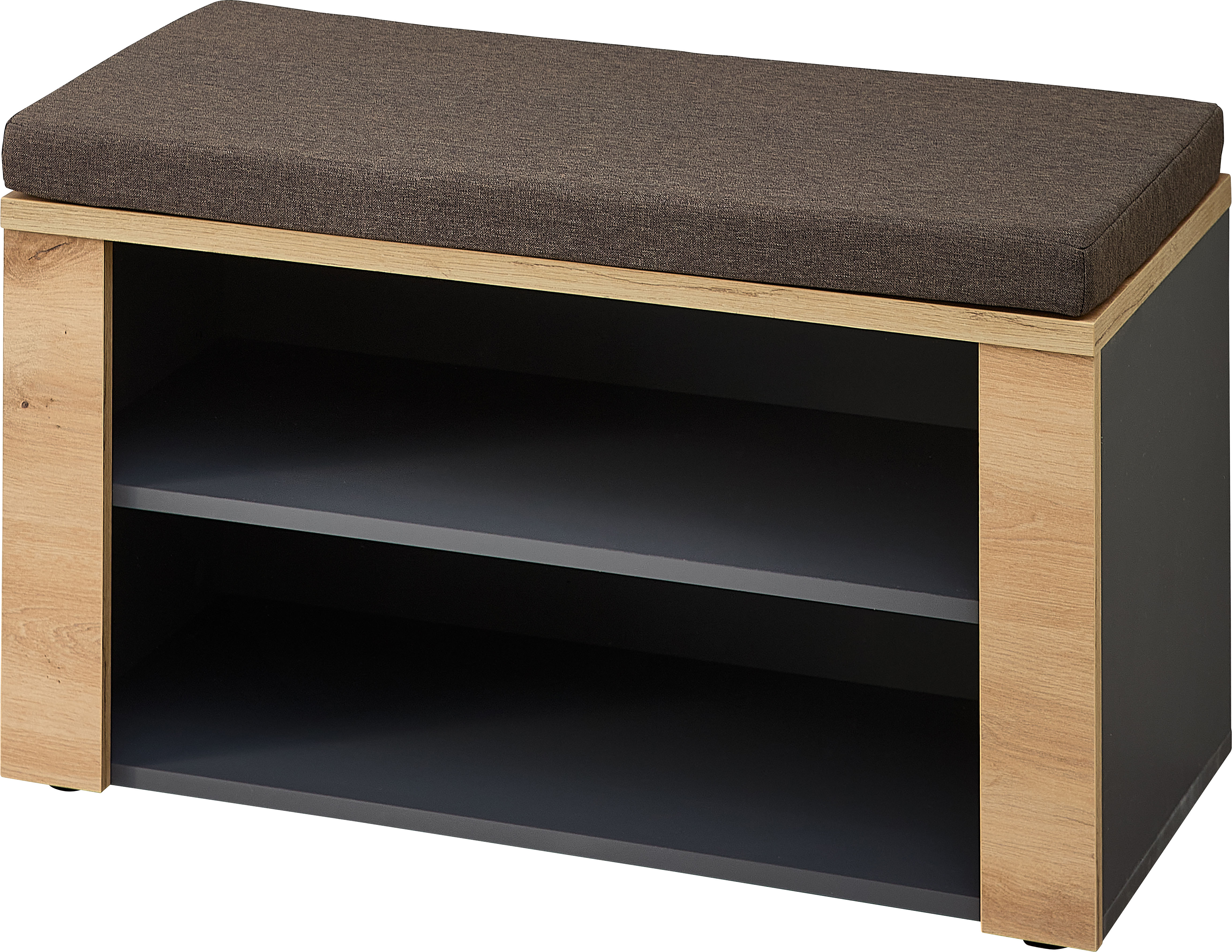 Sitzbank OTTO HOME "Fargo Sitzbank, 80/48/38 (B/H/T cm)", artisan eiche, graphit dekor, artisan eiche, graphit, B:80cm H:48cm T:38cm, ABS-Kunststoff, Holzwerkstoff, Polyester, Polyethylen, Sitzbänke, 1 Boden, Sitzkissen