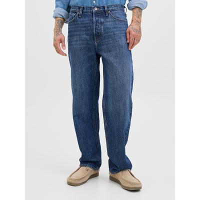 Relax-fit-Jeans JACK & JONES "JJIEDDIE JJCOOPER AM 468 NOOS", Herren, Gr. 30, Länge 34, blau (blau denim), Denim/Jeans, Obermaterial: 100% Baumwolle, Abriebeffekte, modisch, relaxed fit knöchellang, Jeans Image