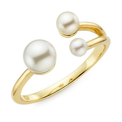 Fingerring "Schmuck, Geschenk, Silbering offen mit synth. Muschelkernperlen" Gr. 54, gold (gelbgoldfarben, weiß), ANISTON JEWELRY & WATCHES, Fingerringe, Damen, 54, Silber 925 (Sterlingsilber)-Perlen, 1,7mm, Silber 925 (Sterlingsilber), Perlen, mit... Image