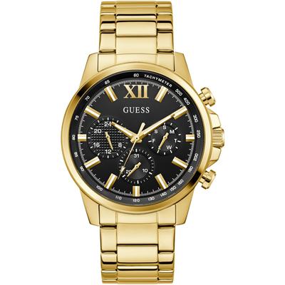 Multifunktionsuhr GUESS "WALKER", gold (goldfarben, schwarz), Armbanduhren, Herren, Quarzuhr, Armbanduhr, Herrenuhr, Datum, Wochentag, Edelstahlarmband Image