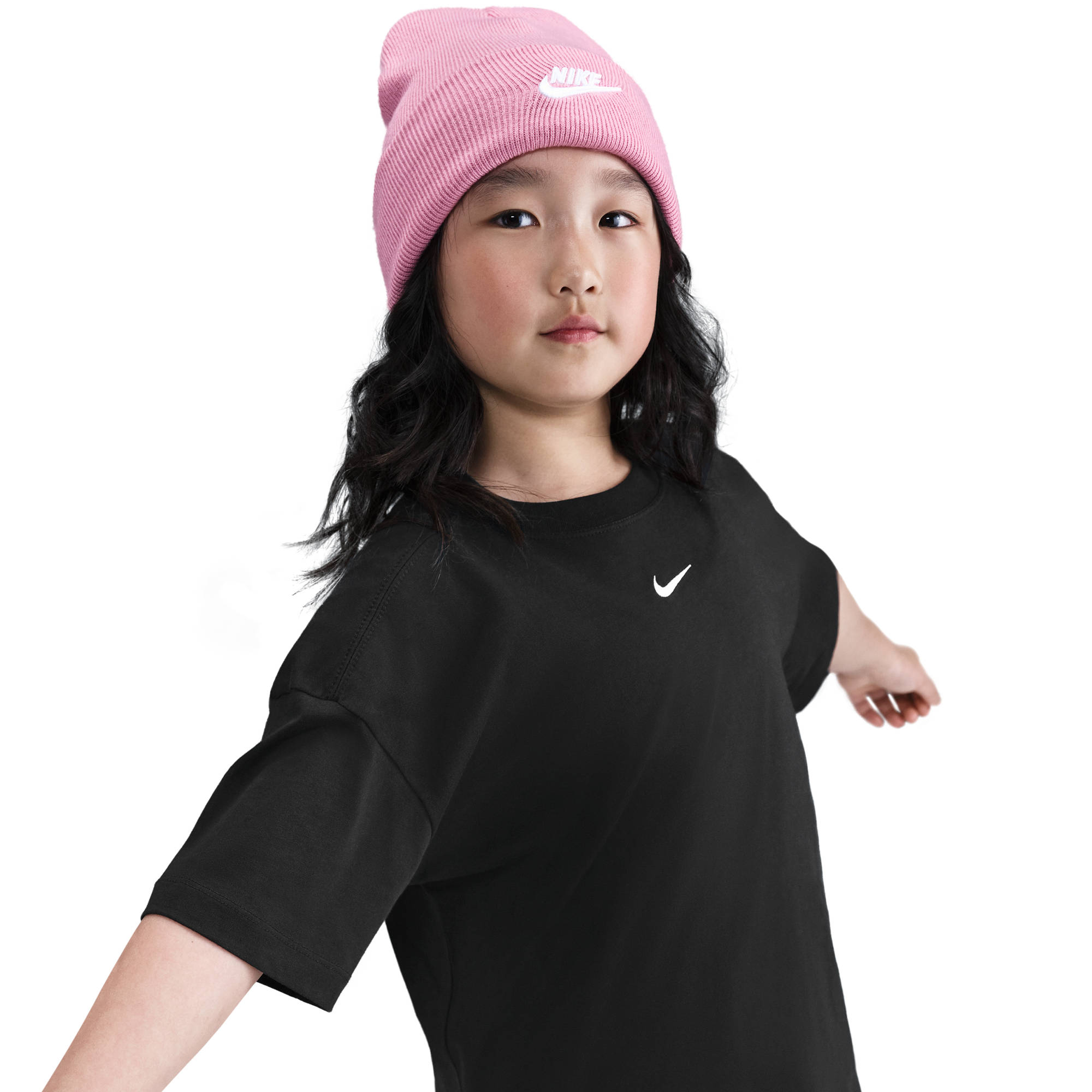 T-Shirt NIKE SPORTSWEAR "G NSW TEE SS OVRSZED LBR", Kinder, Gr. S (128/134), schwarz, Obermaterial: 100% Baumwolle, Shirts Image