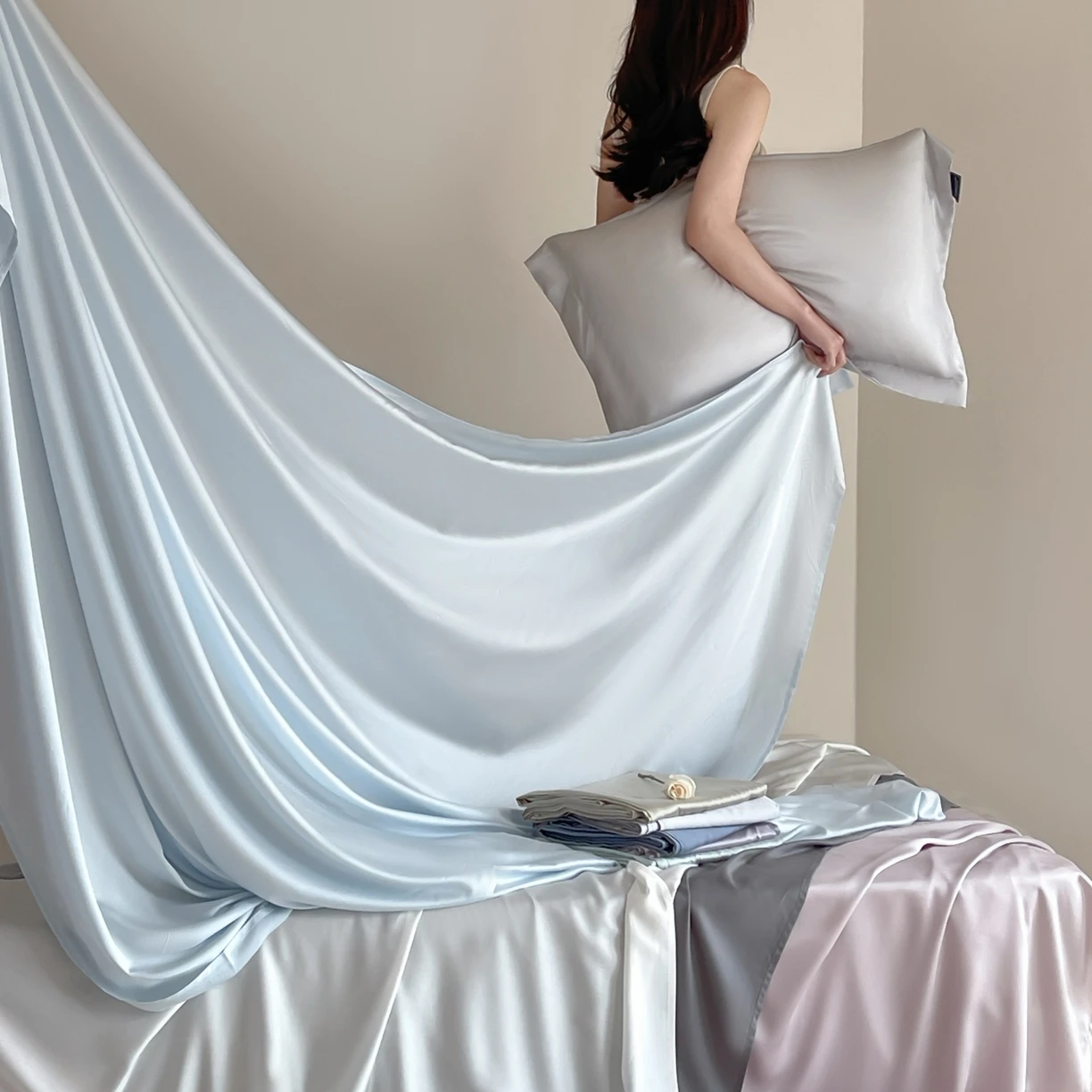 Drap plat de lit en soie de mûrier, 1 pièce, pour Double, King, Queen Size, drap plat Ultra doux et lisse, linge de lit pour la maison