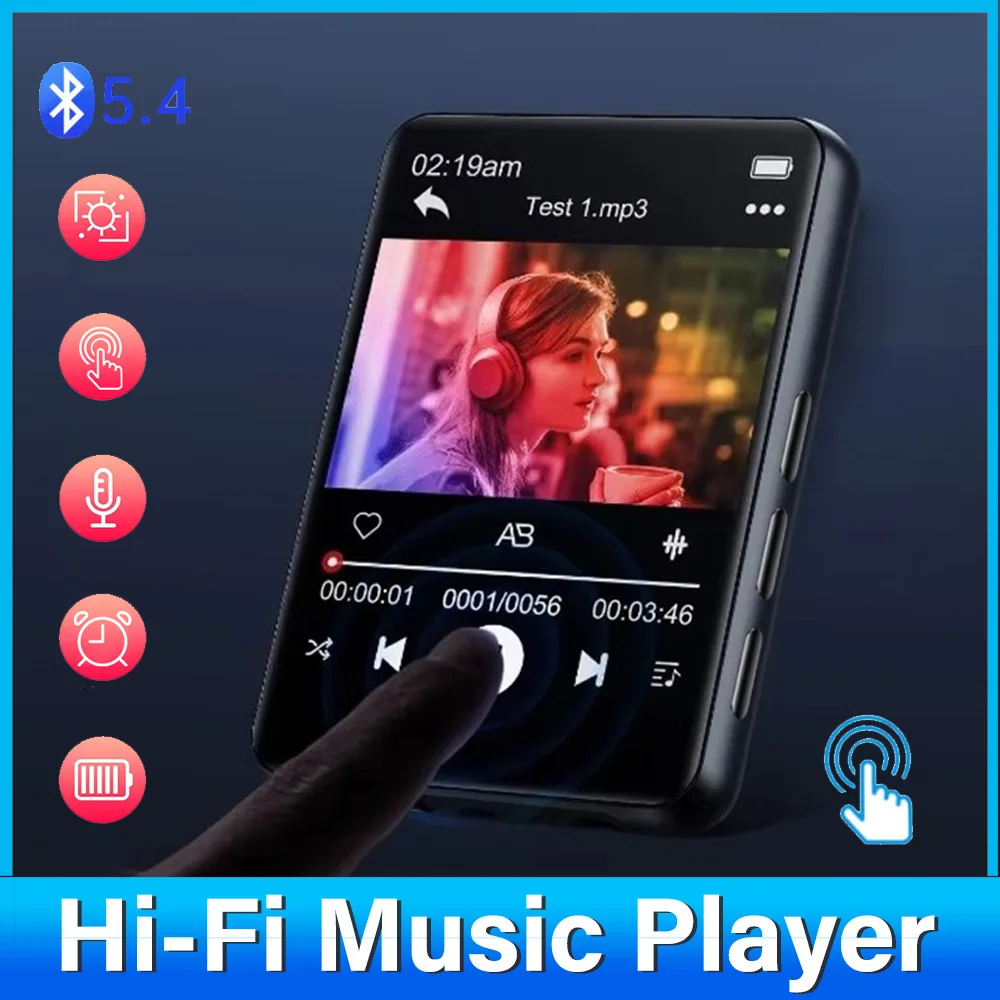 8-128G Bluetooth 5.4 lecteur MP3 HiFi lecteur MP4 haut-parleur intégré 2.4 pouces écran tactile lecteur MP4 avec E-book/enregistrement vidéo