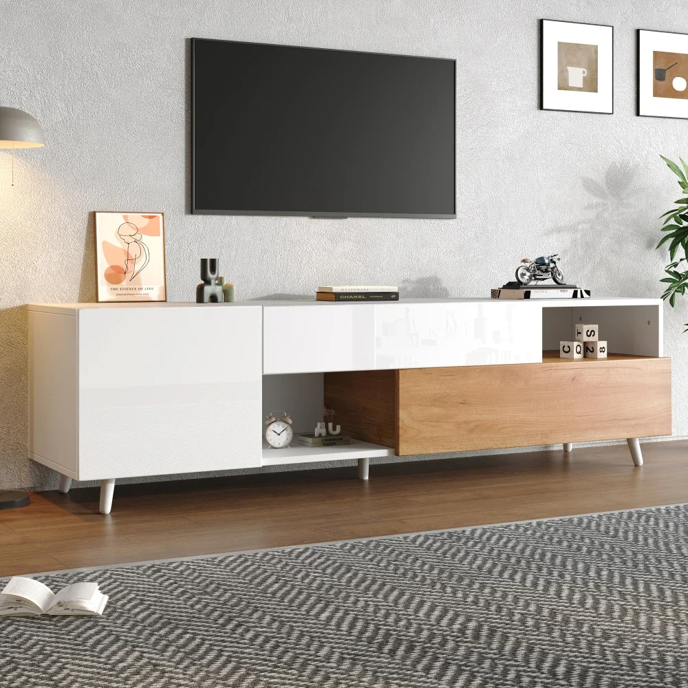 Mobile TV 180*38*50 cm, mobile TV con 7 scomparti portaoggetti, mobile TV lucido, tavolo TV, adatto per TV intorno a 75 pollici