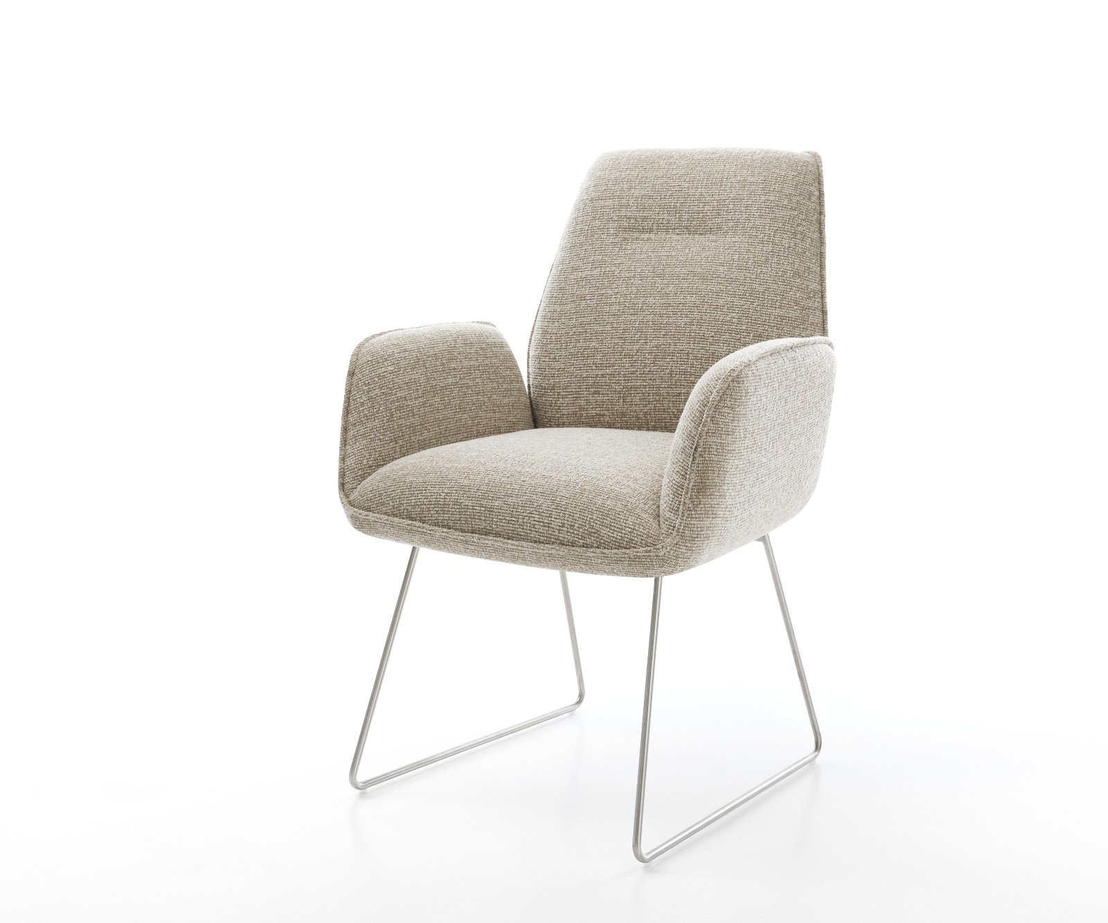 DELIFE Esszimmerstuhl Zoa-Flex Webstoff Soft Beige Kufengestell Edelstahl Taschenfederkern, Esszimmerstühle Image