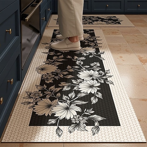 Küchenläuferteppiche im Luxusstil, Kieselgur-Creme-Design, große Fläche, vollständige Abdeckung, saugfähig, ölbeständig, schnelltrocknend, rutschfeste Küchenbodenmatte, Heimdekorationsteppich Image