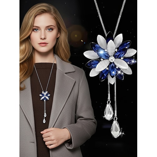 Damen-Halskette mit Schneeflocken-Anhänger – eleganter langer Kettenschmuck mit Kristallakzenten für Damen, Wintermode Weihnachtsgeschenk Image