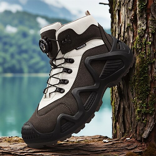 Herren-Wanderstiefel mit hohem Schaft und Kontrasteinsätzen, strapazierfähigem Schnürdesign, robuster Anti-Rutsch-Außensohle, Schuhe für Outdoor-Abenteuer und Bergsteigen Image