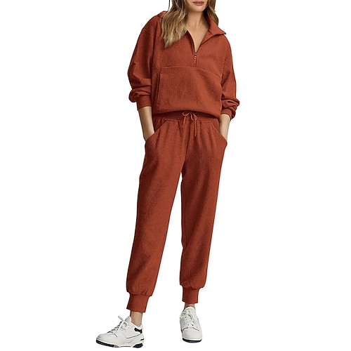 Damen Pullover-Trainingsanzug-Sets 2-teiliger Trainingsanzug Lounge-Outfits mit Tasche Einfarbig Kombination Herbst Schwarz Rosa Fitnessstudio Laufen Fitness Atmungsaktiv Langarm Sport Sportkleidung Image