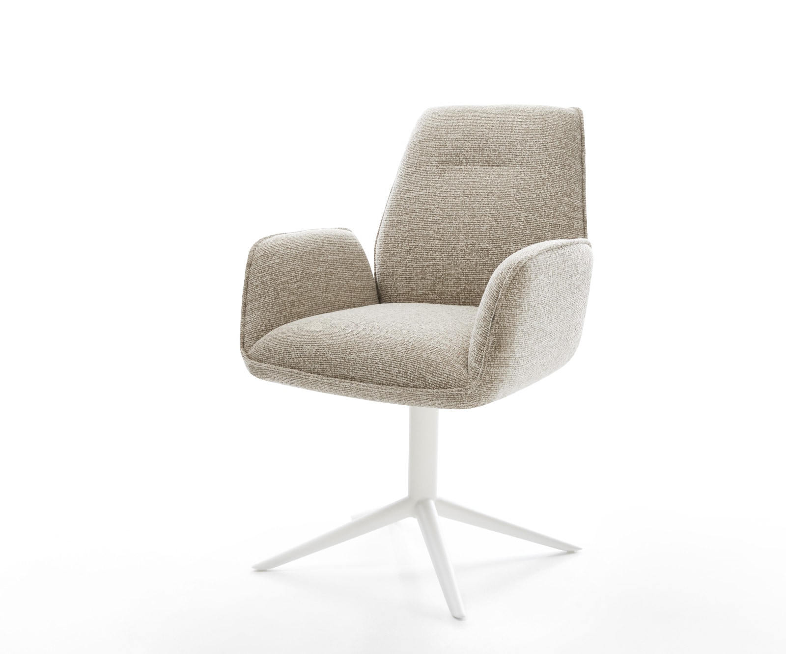 DELIFE Drehstuhl Zoa-Flex Webstoff Soft Beige Fußkreuz Weiß 360° drehbar Wippfunktion Taschenfederkern, Esszimmerstühle Image