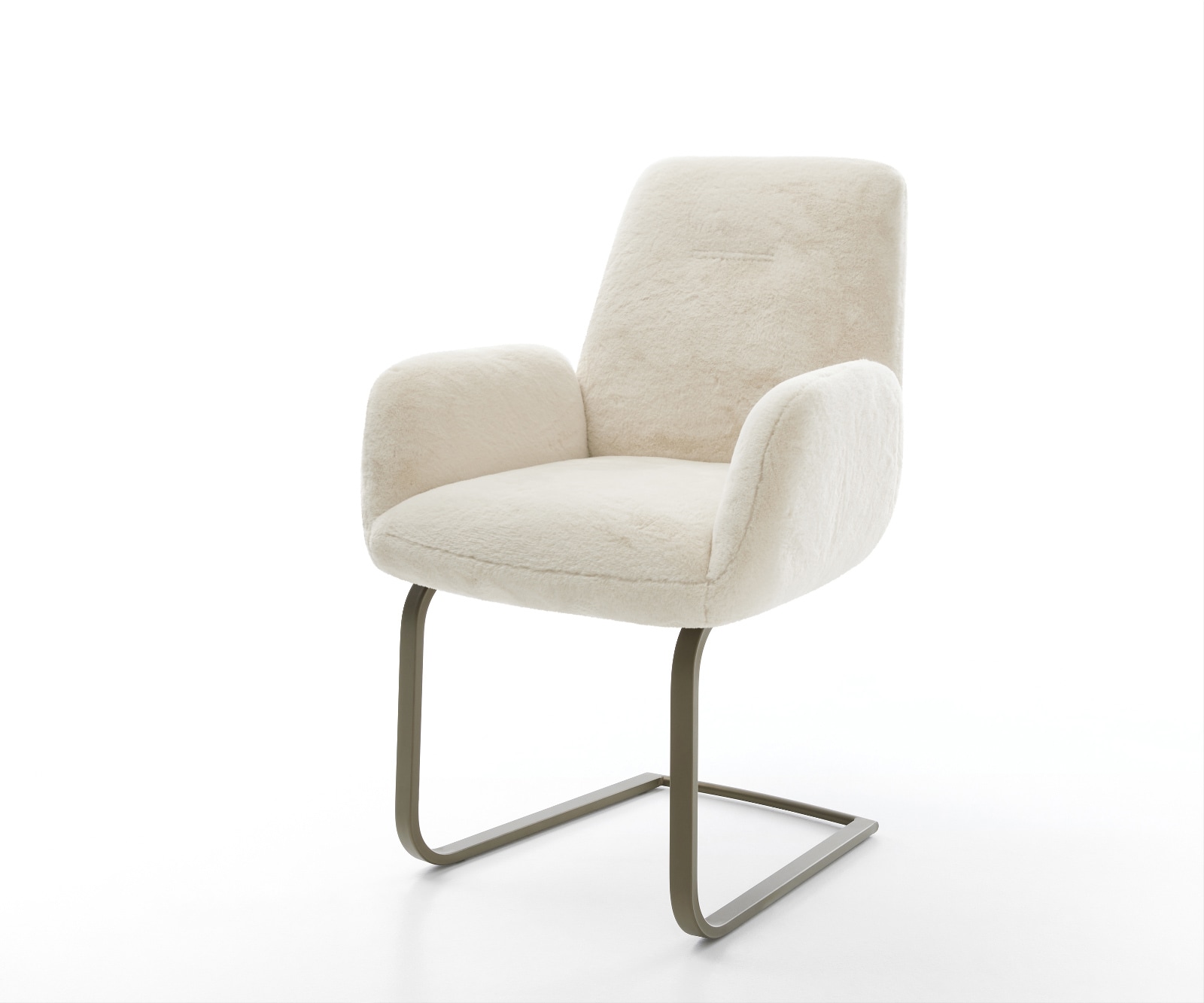 DELIFE Freischwinger Zoa-Flex Plüsch Creme-Weiß Freischwinger flach Effektfinish Titan Taschenfederkern, Esszimmerstühle Image