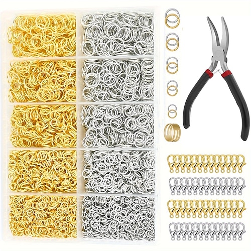 4600-teiliges Set mit offenen Biegeringen, Verbindungsstücke mit Verschlüssen und Verschlüssen zur Schmuckherstellung in Gold und Silber, DIY-Zubehör für die Reparatur von Halsketten, Armbändern und Image