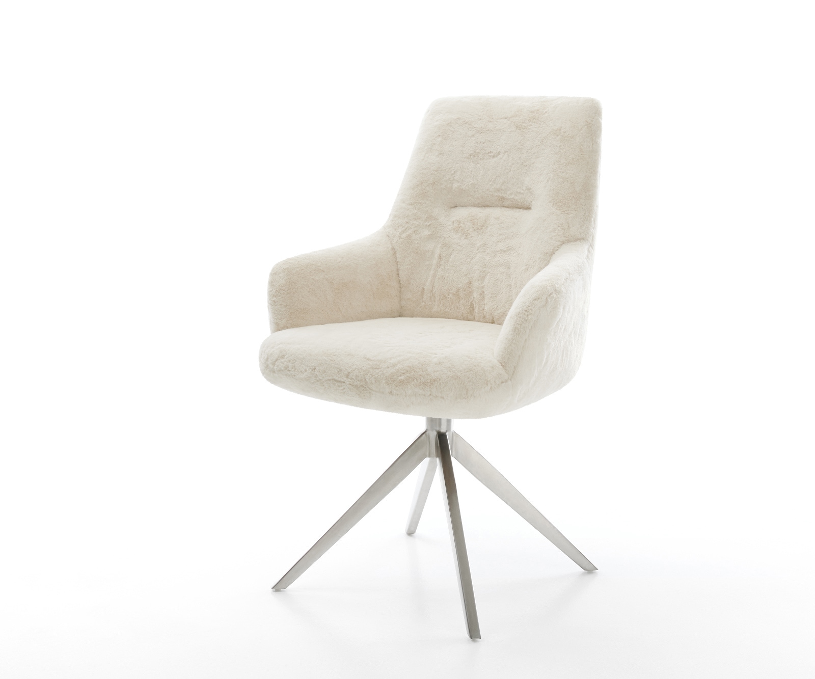 DELIFE Drehstuhl Zelia-Flex mit Armlehnen Plüsch Creme-Weiß Kreuzgestell breit Edelstahl 360° drehbar Wippfunktion Taschenfederkern, Esszimmerstühle Image