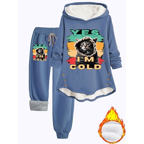 Damen Zweiteilige Sets Trainingsanzug Hosen-Sets Langarm Mit Kapuze Grafik Tiermotiv Buchstabe Kordelzug Druck Warm Täglich Lässig Täglich Blau Schwarz Dunkelpink Herbst Normale Passform Image
