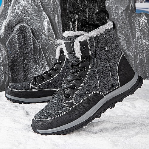 Wasserdichte, warme Winter-Schneestiefel für Herren mit Fellfutter, High-Top-Schnürdesign, rutschfester Laufsohle für Outdoor-Wandern, Trekking, Skifahren und Freizeitkleidung bei kaltem Wetter Image