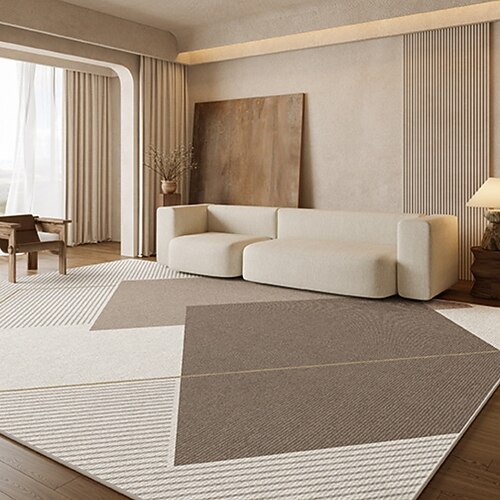 Cremefarbener Teppich, wasserfester, rutschfester Teppich für Wohnzimmer oder Schlafzimmer, elegante, schmutzabweisende Nachttischmatte, pflegeleichte Wohndekoration Image