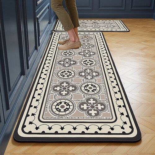 Küchenläuferteppiche, schlichte, moderne Bodenmatte für die Küche zu Hause, Kieselgur, saugfähig, ölbeständig, schnelltrocknend, schmutzabweisend, pflegeleicht, zuschneidbar, rutschfest, Image