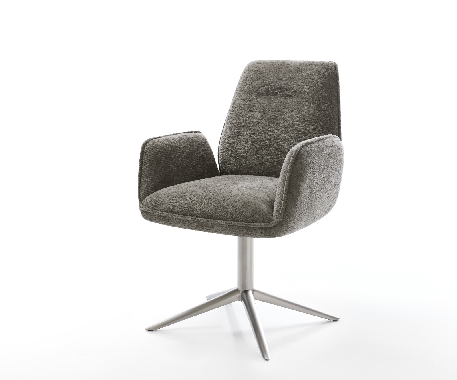 DELIFE Drehstuhl Zoa-Flex Bouclé Soft Schlamm Fußkreuz Edelstahl 360° drehbar Wippfunktion Taschenfederkern, Esszimmerstühle Image