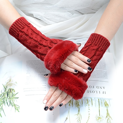 Halbfinger-Strickhandschuhe für Damen, warme fingerlose Zopfhandschuhe für Herbst und Winter, einfarbige Strick-Pulswärmer Image